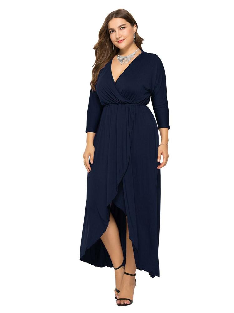 Dresses |   Plus Size Maxi Dress Beep Blue Long Sleeves V-Neck Oversized Long Dress Clothing Dresses