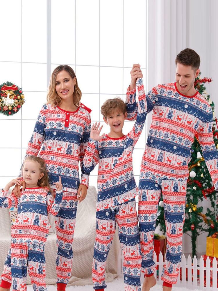 Home Wear |   Christmas Matching Family Pajamas Adult’s Toddler’s Christmas Pattern Pants Top Sets Clothing Home Wear