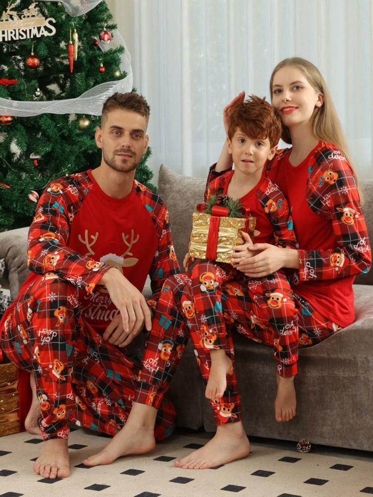 Home Wear |   Christmas Matching Family Pajamas Baby’s Adult’s Two Pieces Set In Red Clothing Home Wear