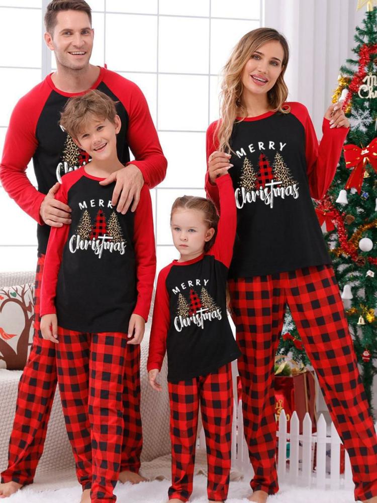 Home Wear |   Christmas Matching Family Pajamas Kid’s Toddler’s Plaid Christmas Pattern Pants Top Sets Clothing Home Wear