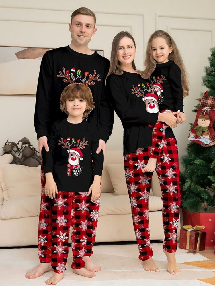 Home Wear |   Christmas Matching Family Pajamas Snowflake Elk Kid’s Adult’s Pyjamas Clothing Home Wear