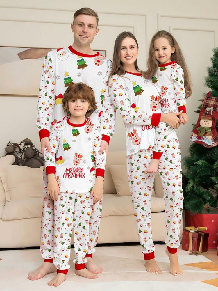 Home Wear |   Christmas Pattern Pajamas Round Neck Cuffs Adult’s Kid’s Pyjamas Clothing Home Wear