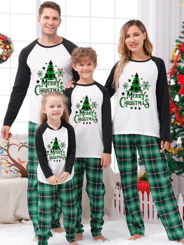 Home Wear |   Family Christmas Pajamas Adult’s Toddler’s Christmas Pattern Plaid Pants Top Sets Clothing Home Wear