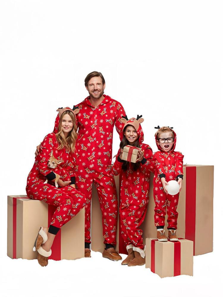 Home Wear |   Family Christmas Pajamas Christmas Pattern Red Family Sleepwear Jumpsuit Clothing Home Wear