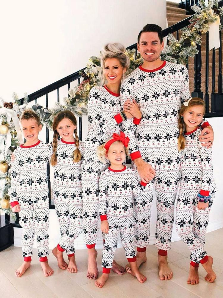 Home Wear |   Family Christmas Pajamas For Adult White Christmas Pattern Pants Top 2-Piece Set Clothing Home Wear