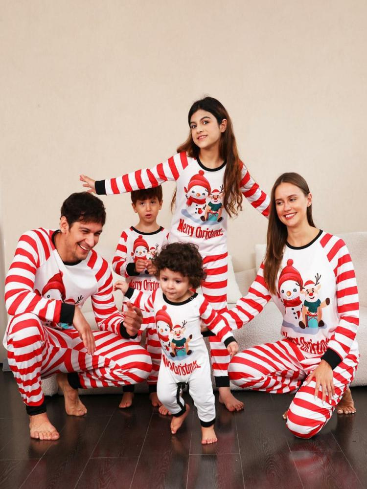 Home Wear |   Family Christmas Pajamas Long Sleeves Striped Adult’s Baby’s Two Pieces Sets Clothing Home Wear