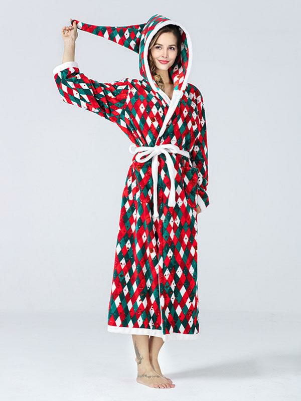 Home Wear |   Home Wear Hooded Long Sleeves Christmas Pattern Flannel Loungewear Clothing Home Wear