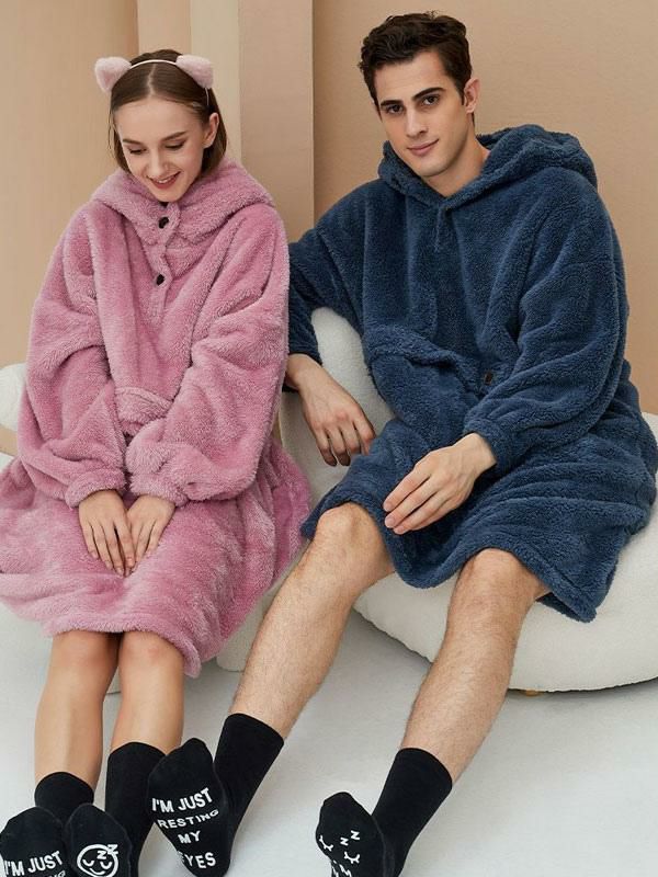 Home Wear |   Home Wear Hooded Long Sleeves Gown Women Winter Warm Loungewear Clothing Home Wear