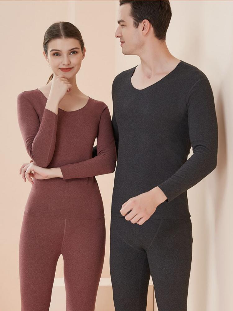 Home Wear |   Home Wear Sets Thermal Underwear Black Winter Jewel Neck Long Sleeves Solid Indoor Tops And Pants Clothing Home Wear