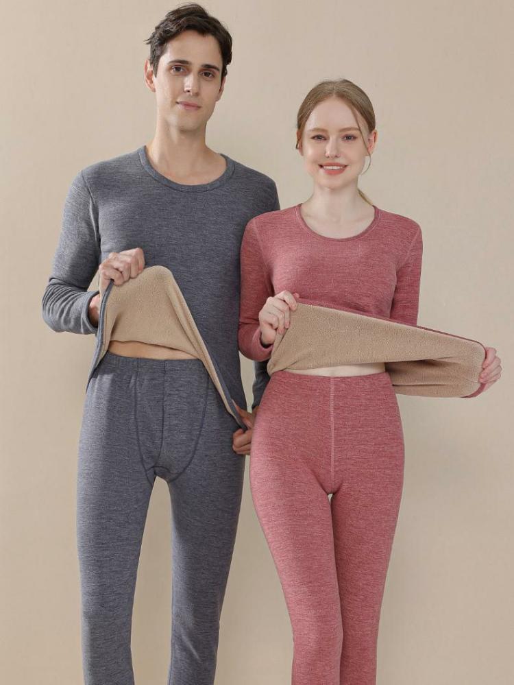 Home Wear |   Home Wear Sets Thermal Underwear Cameo Pink Winter Jewel Neck Long Sleeves Casual Indoor Tops And Pants Clothing Home Wear