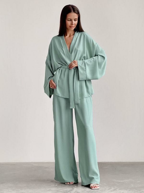 Home Wear |   Home Wear V-Neck Long Sleeves Oversized Chiffon Loungewear Clothing Home Wear