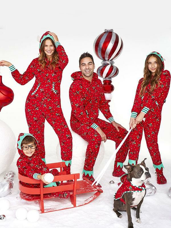 Home Wear |   Matching Family Christmas Pajamas Hooded Adult’s Kid’s Jumpsuit Clothing Home Wear