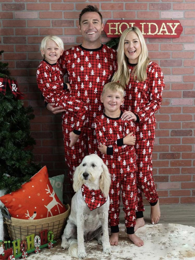 Home Wear |   Matching Family Christmas Pajamas Kid’s Adult’s Polyester Plaid Christmas Pattern Top Pants Clothing Home Wear