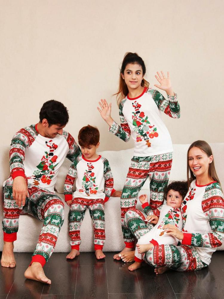 Home Wear |   Matching Family Christmas Pajamas Kid’s Adult’s Two Pieces Sets In White Clothing Home Wear