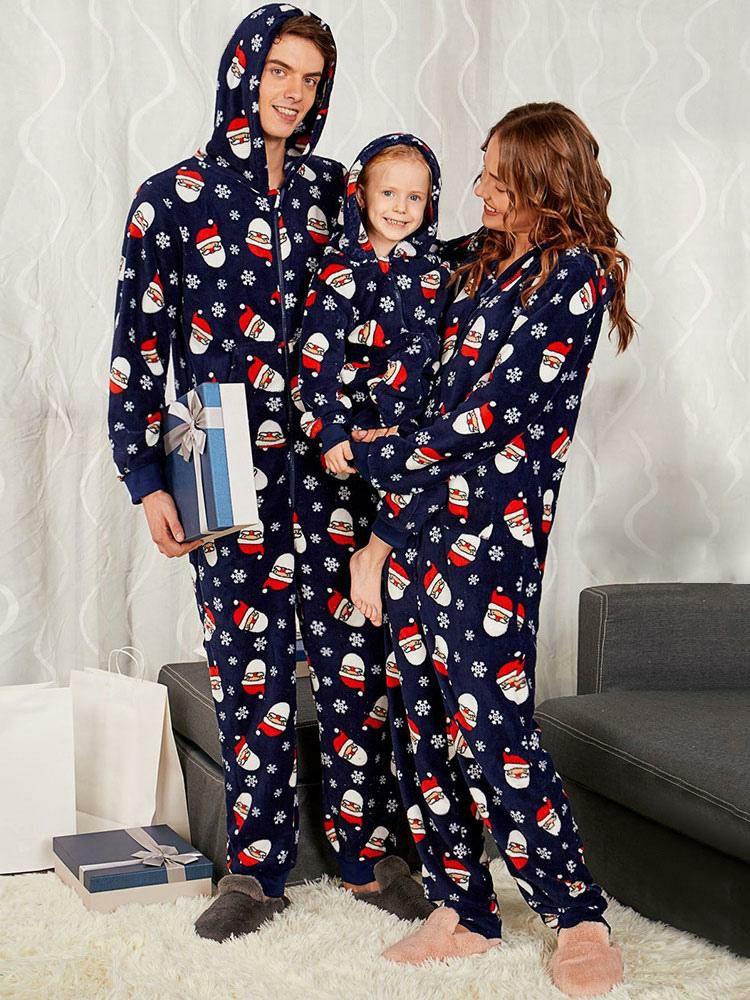 Home Wear |   Matching Family Christmas Pajamas Santa Clause Dark Navy Jumpsuit Clothing Home Wear