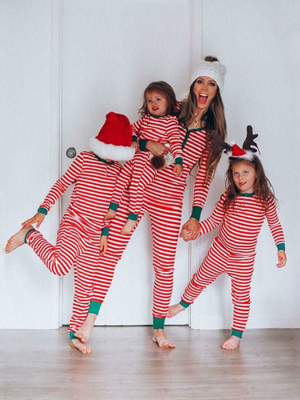 Home Wear |   Matching Family Christmas Pajamas Toddler’s Kid’s Stripes Winter Warm Loungewear Clothing Home Wear