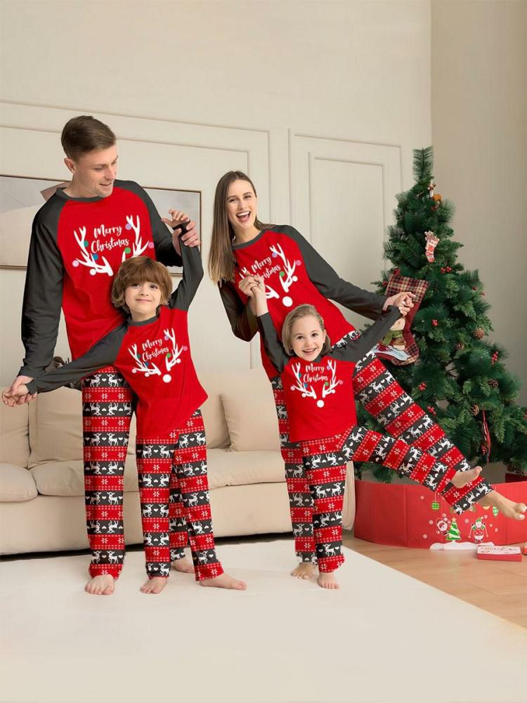 Home Wear |   Matching Family Pajamas Round Neck Long Sleeves Adult’s Kid’s Christmas Pyjamas Clothing Home Wear