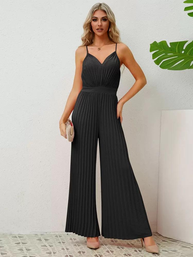 Jumpsuits |   Accordion Pleats Jumpsuit Adjustable Spaghetti Straps Summer Romper Clothing Jumpsuits