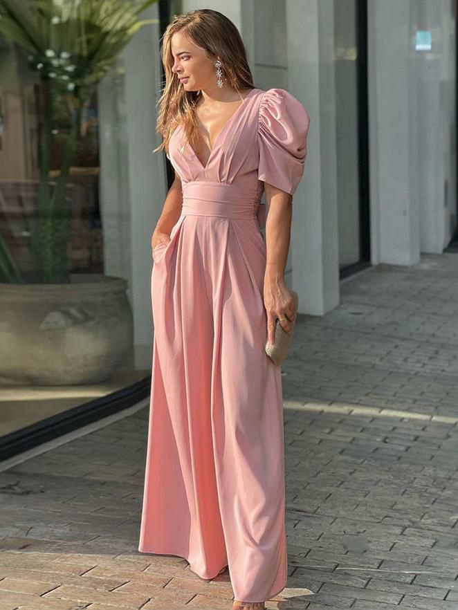 Jumpsuits |   Green Jumpsuit Lace Up Backless Chiffon Wide Legs Summer One Piece Outfit Clothing Jumpsuits