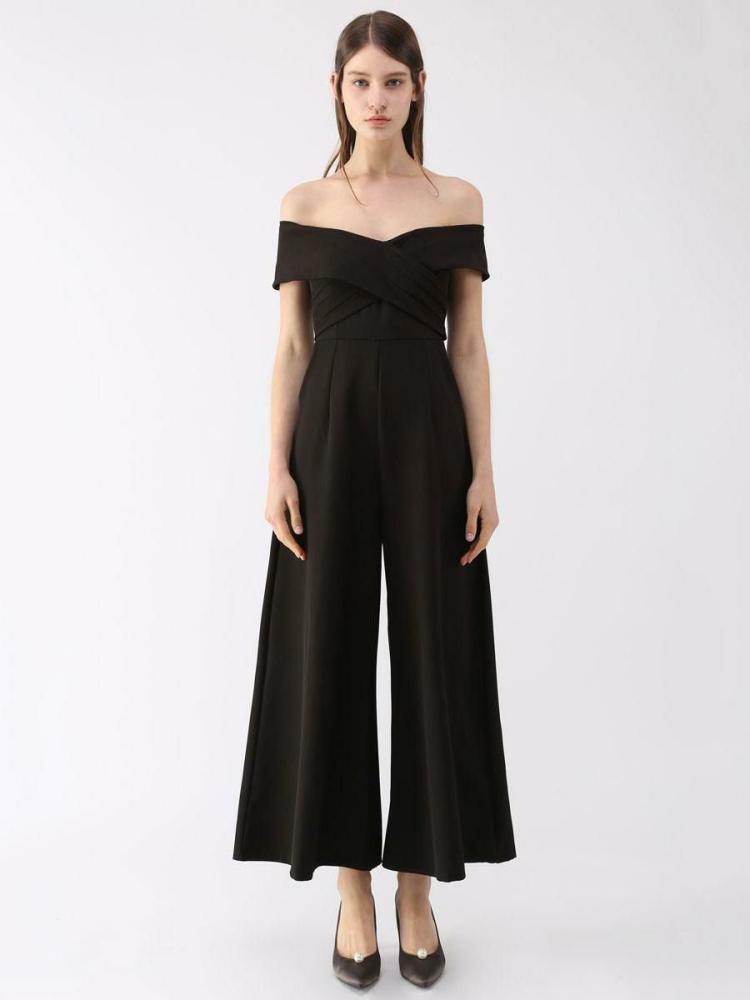 Jumpsuits |   Off-Shoulder Jumpsuit Cross-Breast Wide Leg One Piece Outfit Clothing Jumpsuits