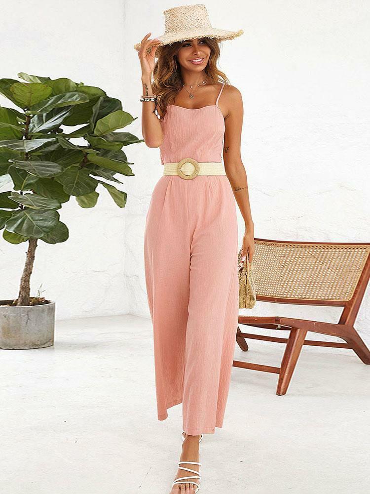 Jumpsuits |   Orange Jumpsuit Straps Neck Loose Summer One Piece Outfit Clothing Jumpsuits