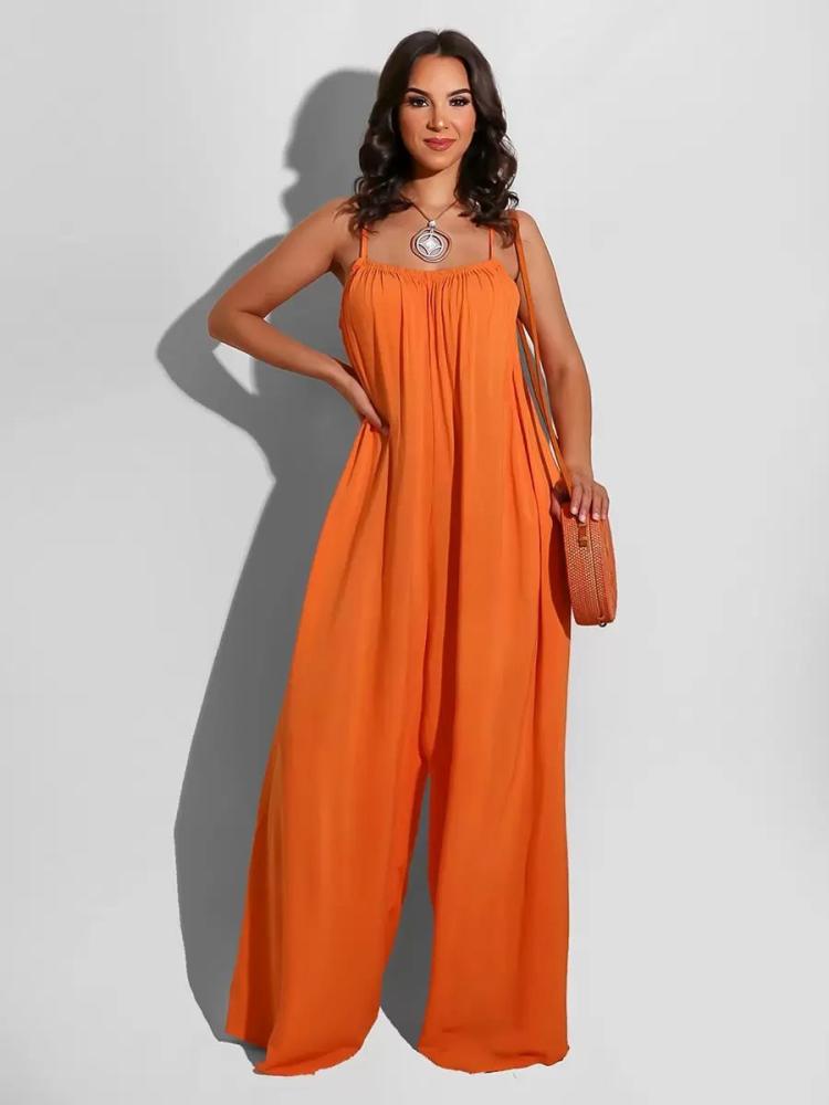 Jumpsuits |   Plain Oversized Jumpsuit Spaghetti Straps Backless Resort Casual 1 Piece Outfit Clothing Jumpsuits