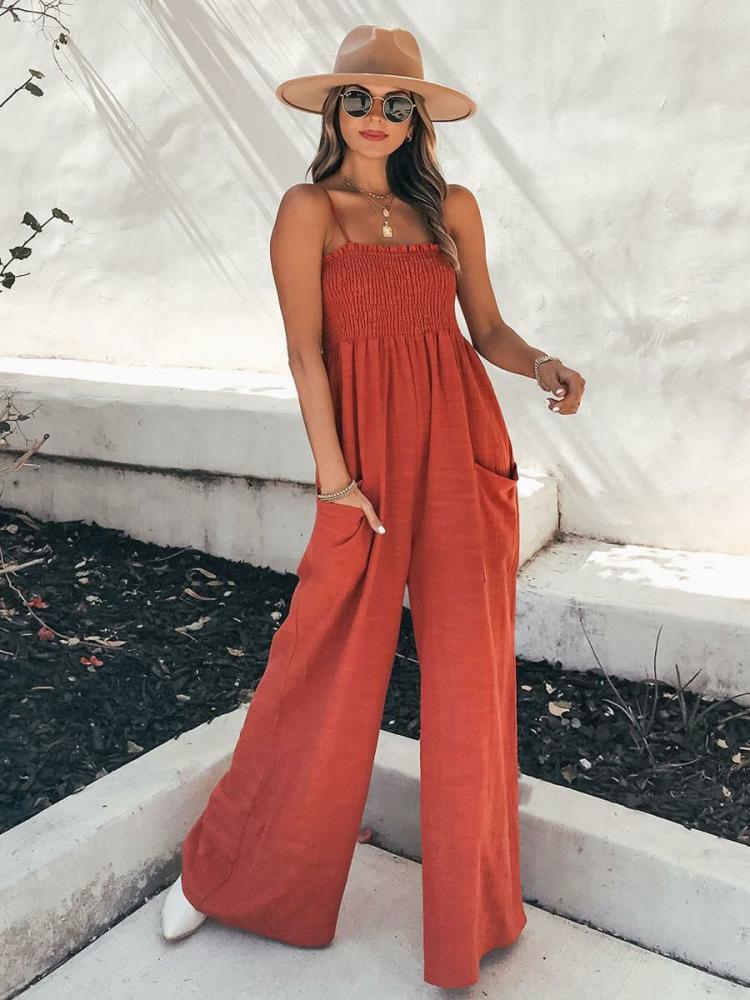 Jumpsuits |   Red Sleeveless Wide Summer Playsuit Clothing Jumpsuits