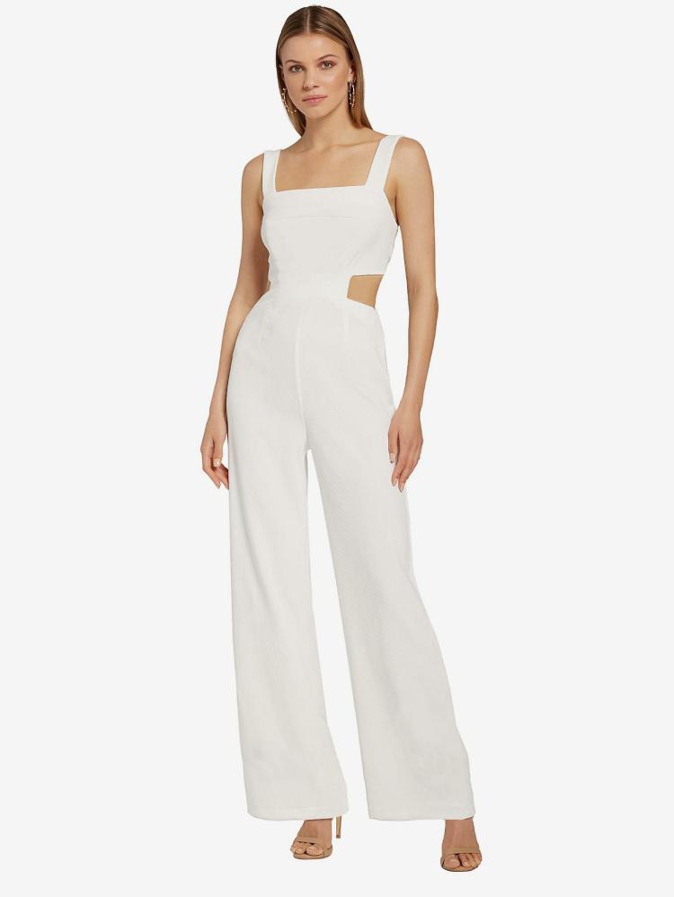 Jumpsuits |   Side Cut-Out Jumpsuit Square Neck Sleeveless Wide Leg One Piece Outfit Clothing Jumpsuits