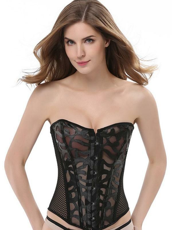 Lingerie |   Black Corset Top Women Sheer Over Bust Corsets Waist Trainer Sexy Lingerie Clothing Lingerie