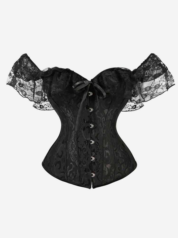 Lingerie |   Black V-Neck Sexy Lace-up Lace Printed Woman’s Corset For Women Clothing Lingerie