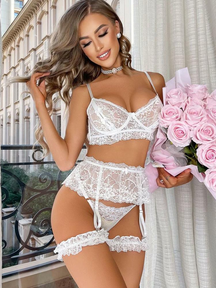 Lingerie |   Bra For Woman White Lace 3-Piece Lingerie Bras Clothing Lingerie