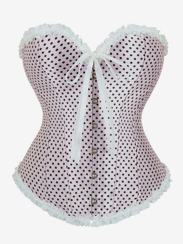 Lingerie |   Light Pink V-Neck Sexy Lace-up Lace Up Polka Dot Woman’s Women Bustier Clothing Lingerie