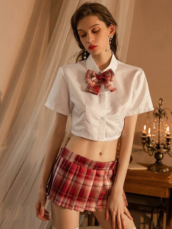 Lingerie |   Sexy School Girl Costume Polyester Fiber Choker Top Skirt Clothing Lingerie