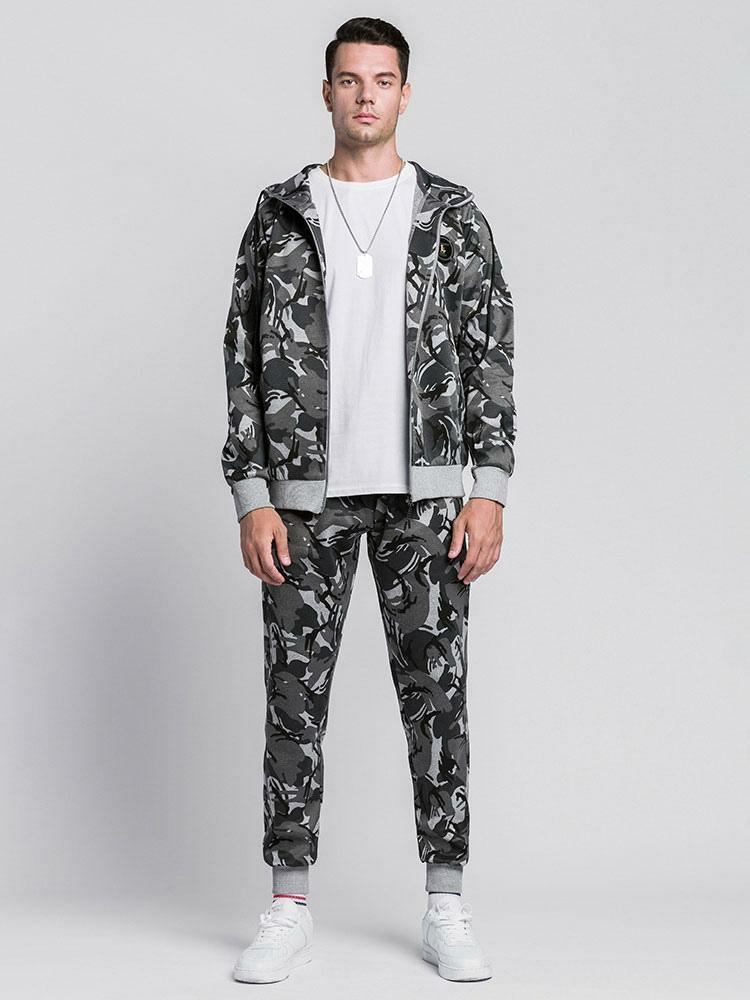 Men’s Clothing |   Activewear 2-Piece Camouflage Long Sleeves Hooded Grey Clothing Men's Clothing