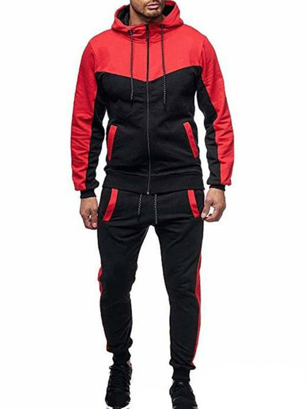 Men’s Clothing |   Activewear 2-Piece Color Block Long Sleeves Hooded Red Clothing Men's Clothing