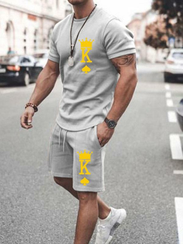 Men’s Clothing |   Activewear 2-Piece Printed Short Sleeves Jewel Neck Grey Clothing Men's Clothing