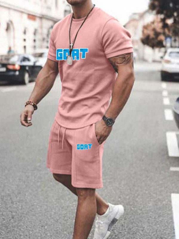 Men’s Clothing |   Activewear 2-Piece Printed Short Sleeves Jewel Neck Pink Clothing Men's Clothing