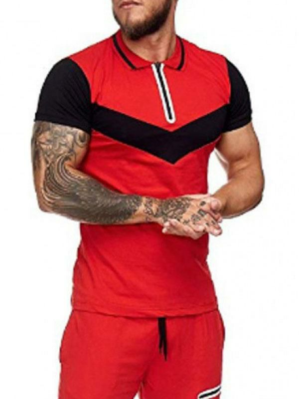 Men’s Clothing |   Activewear 2-Piece Printed Short Sleeves Jewel Neck Red Clothing Men's Clothing