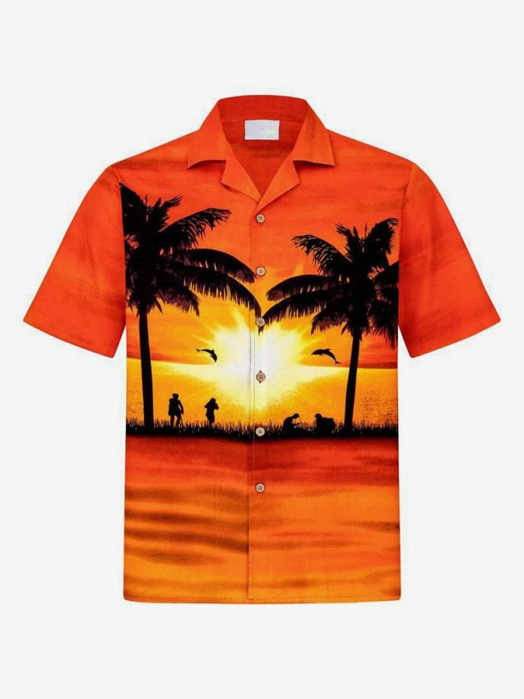 Men’s Clothing |   Casual Shirt Chic Printed Orange Red Shirts Clothing Men's Clothing