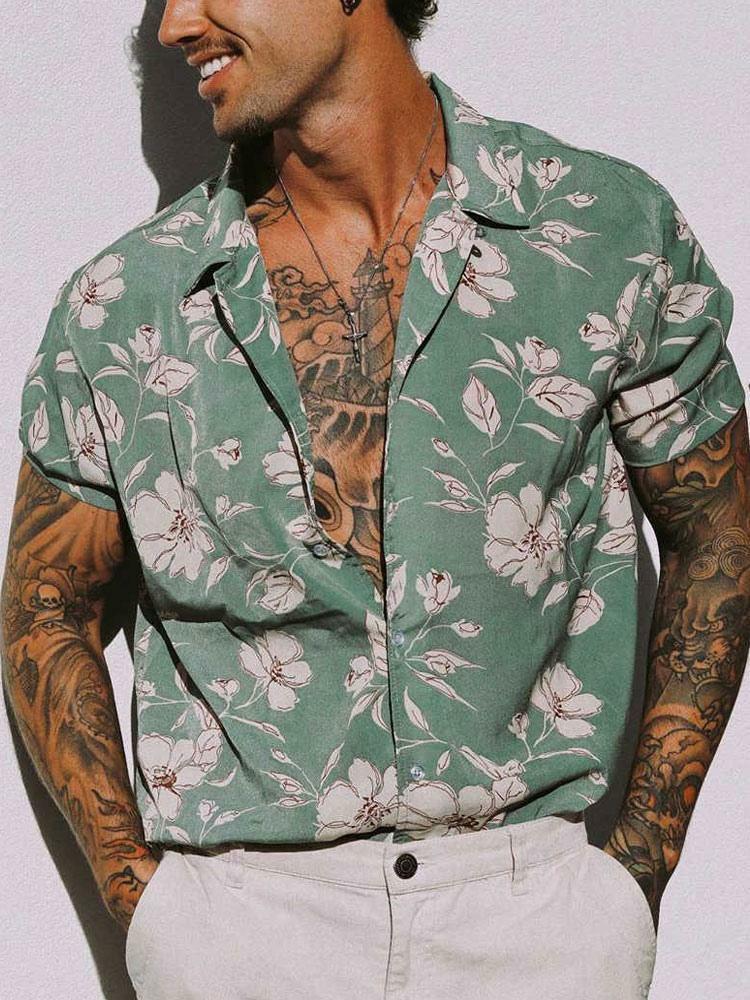 Men’s Clothing |   Casual Shirt For Man Turndown Collar Chic Printed Sage Shirts Clothing Men's Clothing