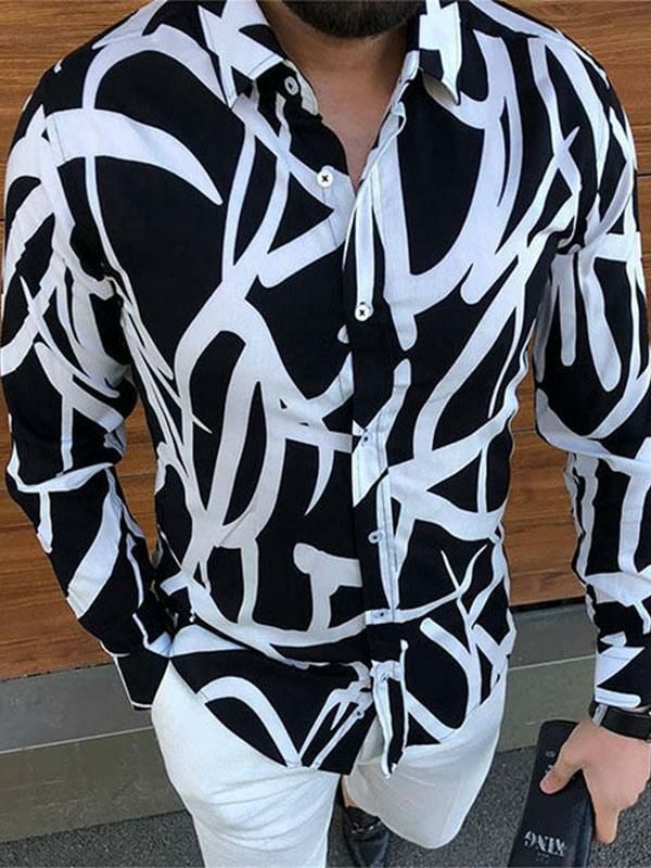 Men’s Clothing |   Casual Shirt For Man Turndown Collar Long Sleeves Chic Floral Printed Polyester Black Summer Shirts Clothing Men's Clothing