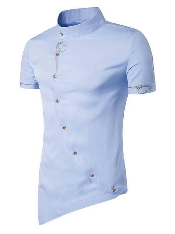 Men’s Clothing |   Casual Shirt Stand Collar Casual Geometric Light Sky Blue Shirts Clothing Men's Clothing