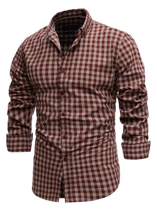 Men’s Clothing |   Casual Shirt Turndown Collar Chic Plaid Red Shirts Clothing Men's Clothing