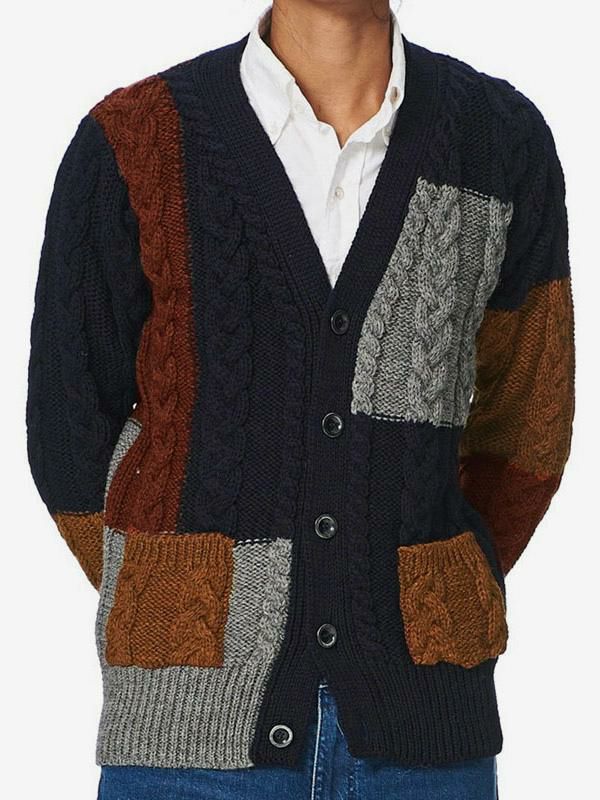 Men’s Clothing |   Clothing Cardigan For Men Sweaters Cardigans Chic Color Block Long Sleeves Unique Dark Navy Dark Navy Clothing Men's Clothing