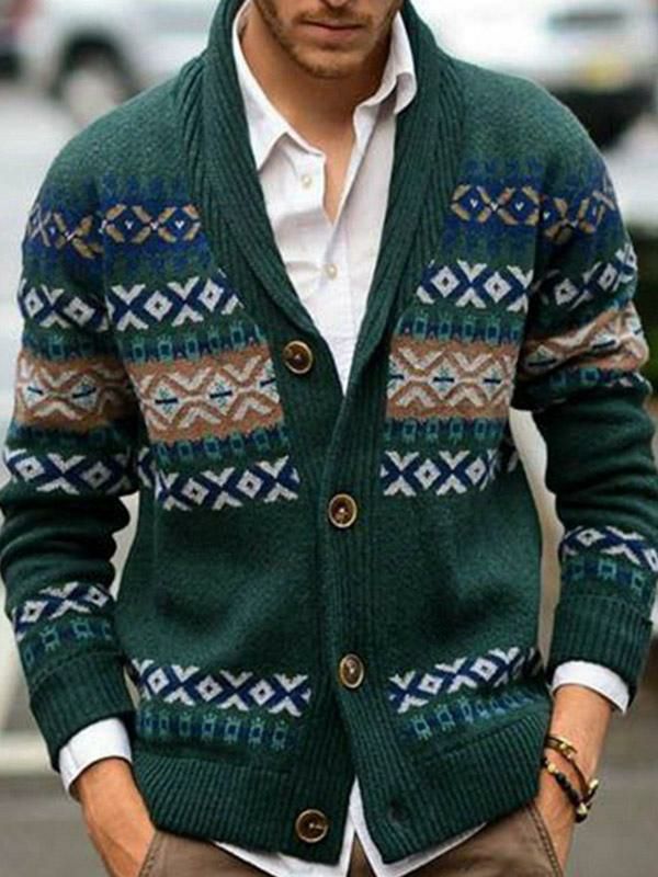 Men’s Clothing |   Clothing Cardigan For Men Sweaters Cardigans Lounge Geometric Long Sleeves Comfy Green Green Clothing Men's Clothing