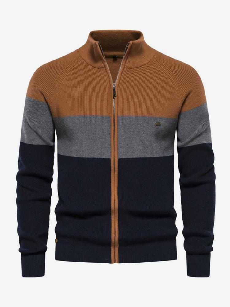 Men’s Clothing |   Clothing Cardigan Sweaters Cardigans Casual Color Block Long Sleeves Unique Orange Dark Navy Clothing Men's Clothing