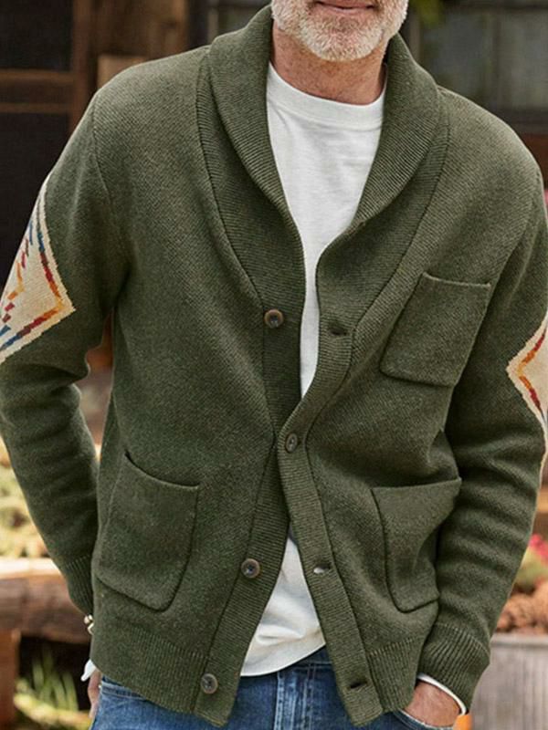 Men’s Clothing |   Clothing Cardigan Sweaters Cardigans Chic Geometric Long Sleeves Fashionable Hunter Green Hunter Green Clothing Men's Clothing