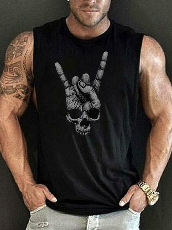 Men’s Clothing |   Clothing Tanks T-Shirts & Tanks Casual Men Tank Chic Jewel Neck Printed Regular Fit Black summer top Clothing Men's Clothing