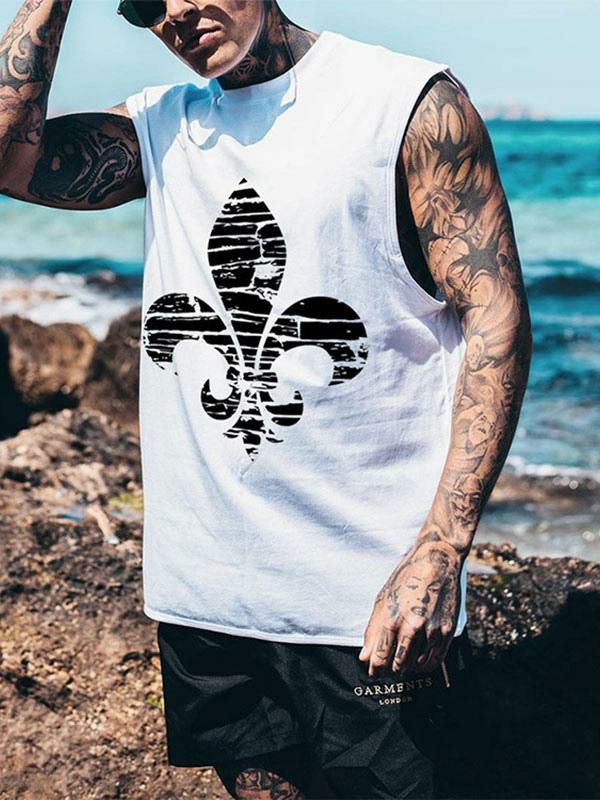 Men’s Clothing |   Clothing Tanks T-Shirts & Tanks Casual Men Tank Chic Jewel Neck Printed Regular Fit White summer top Clothing Men's Clothing