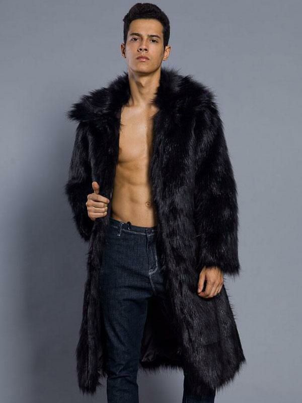 Men’s Clothing |   Faux Fur Coat Men Coat Turndown Collar Long Sleeve Oversized Overcoat Clothing Men's Clothing